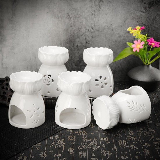 Lotus Flower Ceramic Oil Incense Burner Tea Light Holder Home Fragrance White