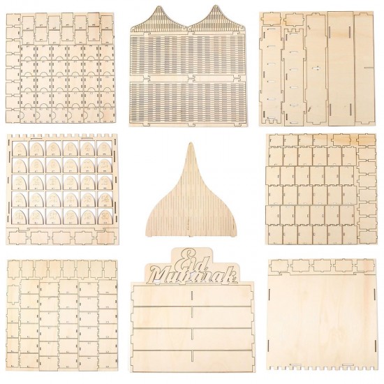 MDF Wooden Decorations Ramadan Advent Calendar DIY House Drawer Stand Rack