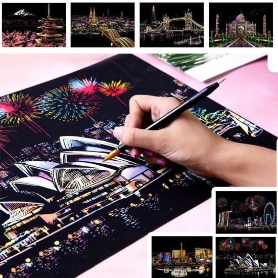 Magic Scratch Sketch Pad Wooden Drawing Shiny Stick Art Painting Paper and Board Magic Scratch Sketch Pad Wooden Drawing Shiny Stick Art Painting Paper and Board