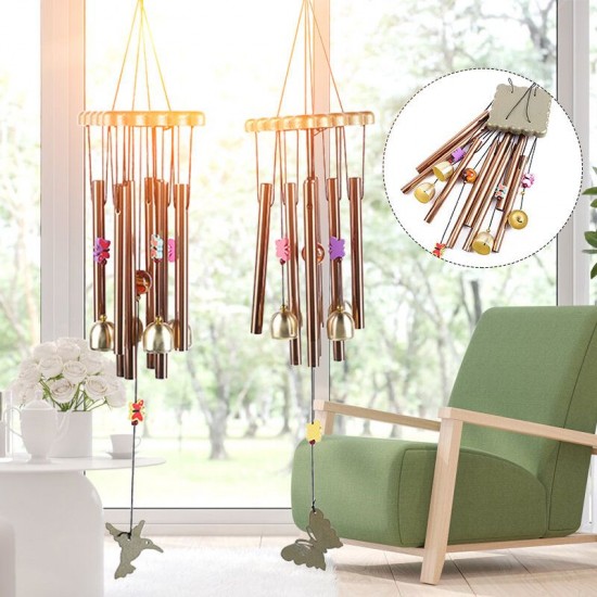 Metal Eight Tube 4 Bell Wooden Wind Chime Wooden Home Garden Handicraft Ornaments