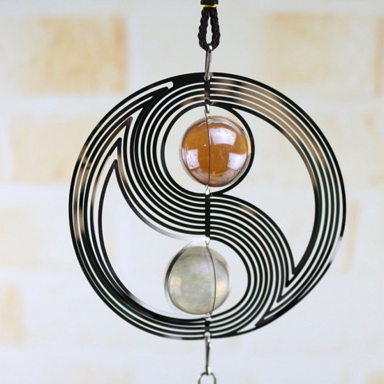 Metal Hanging Garden Wind Spinner Round Crystal Ball Bell Garden Home Ornament