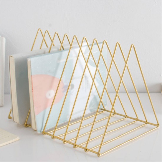 Metal Triangle Iron Art Desktop Bookshelf Letter Magazine Rack Holder Home Office Storage