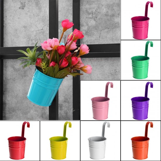 Mini Flower Pot Hanging Balcony Garden Planter Metal Hook Iron Bucket Decoration