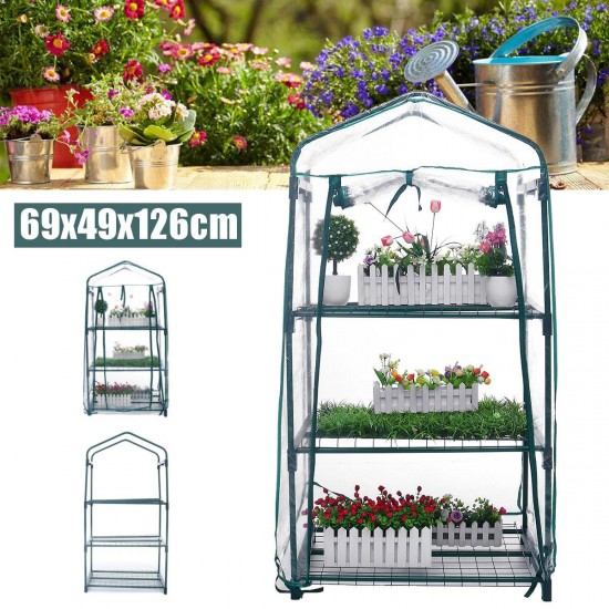 Mini Greenhouse AUEDW 4 Shelves Indoor/Outdoor Greenhouse with Zippered Cover and Metal Shelves for Growing Vegetables, Flowers and Seedlings Planting Grow Box