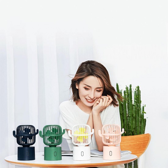 Mini Portable USB Cactus Automatic Oscillating Cooling Fan 80 Degree Rotating Three Level Speed Rechargeable Fan Low Noise