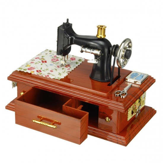 Mini Sewing Machine Clockwork Music Box Retro Vintage Table Home Decorations