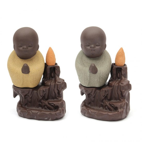 Monk Backflow Incense Cone Burner Stick Holder Buddha Home Fragrant Censer Decor