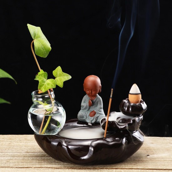 Monk Ceramic Backflow Cones Smoke Incense Burner Sticks Holder Monk Ceramic Backflow Cones Smoke Incense Burner Sticks Holder