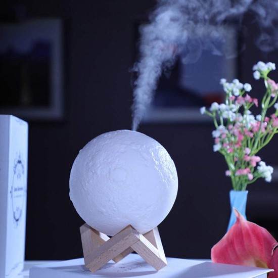 Moon Lamp Humidifier Aromatherapy Diffuser LED Desk Moon Lamp with Cool Mist Humidifier Function Adjustable Brightness and Mist Mode