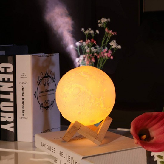 Moon Lamp Humidifier Aromatherapy Diffuser LED Desk Moon Lamp with Cool Mist Humidifier Function Adjustable Brightness and Mist Mode