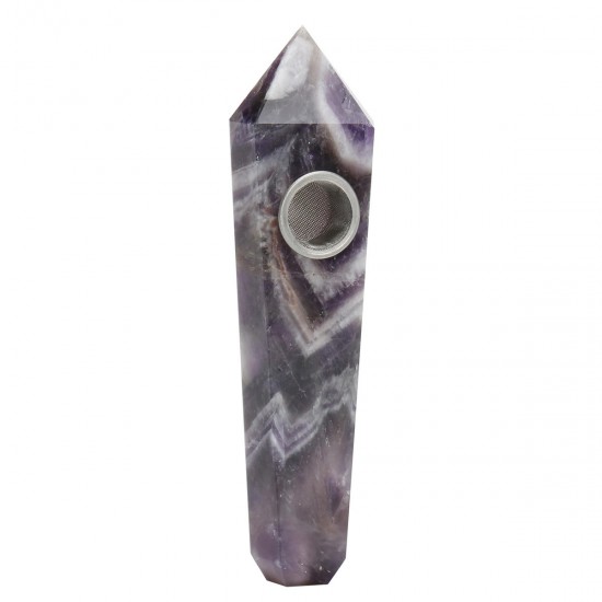 Natural Purple Amethyst Quartz Crystal Wand Pipe Healing with Carb Hole