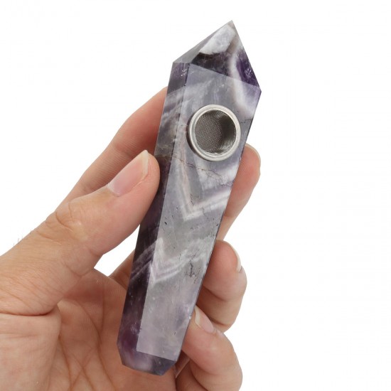 Natural Purple Amethyst Quartz Crystal Wand Pipe Healing with Carb Hole