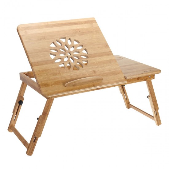 Nature Bamboo Laptop Table Simple Computer Desk With Fan For Bed Sofa Folding Adjustable Laptop Desk