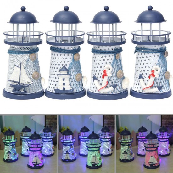 Nautical Decor Shabby Metal Lighthouse Shell Colorful LED Light Home Party Decorations
