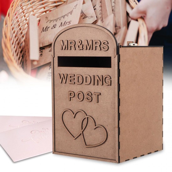 Personalised Wooden Wedding Card Post Mail Box Guest Wedding Decoration Mailbox