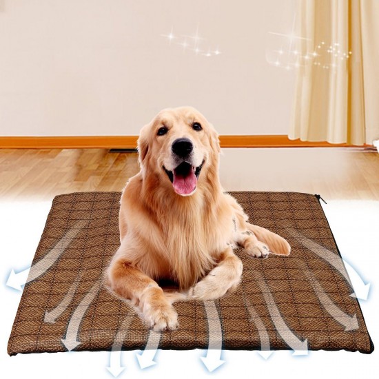 Pet Dog Cat Summer Cooling Mat Bed Fiber Mats Chilly Anti-skid Cushion Self Cooling Mattress Straw Cushion