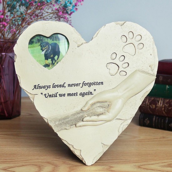 Pet Dog Tombstone Memorial Stone Personalized With Waterproof Photo Frame Paw Print Pet Passing Gift Garden Backyard Dog Grave Marker - Loss of Dog Gift