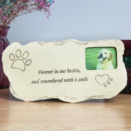 Pet Tombstone Dog Memorial Stone Personalized With Waterproof Photo Frame Features Sympathy Poem Garden Backyard Marker Grave Tombstone - Loss of Dog Gift