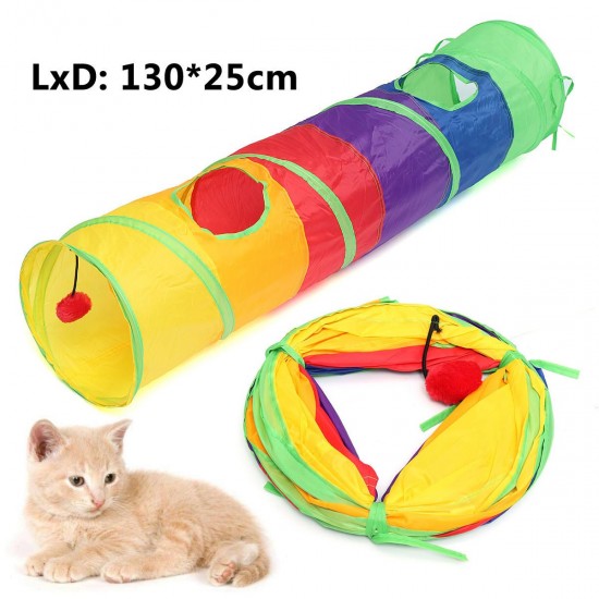 Pet Tunnel Cat Printed Green Crinkly Tunnel Toy With Ball Play Fun Toys