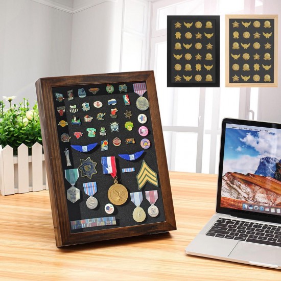Pin Medal Wooden Display Case Storage Frame Box for Wall Hanging Desktop Decorations