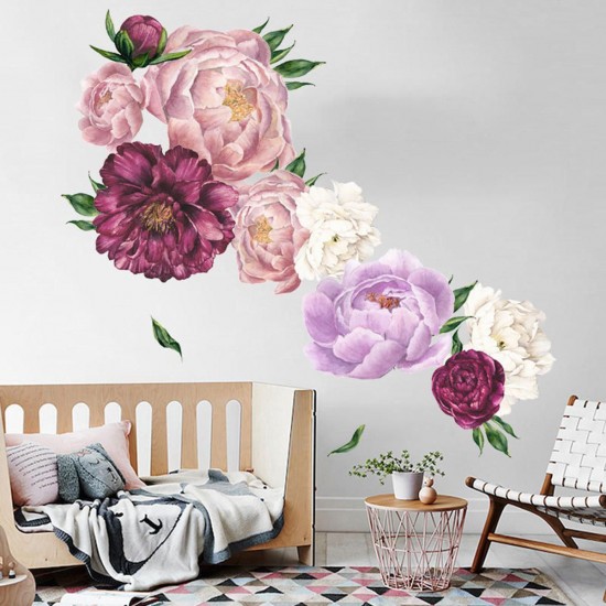 Pink Peony Rose Flowers Wall Sticker Vintage Mural Room Home Art FDecorations