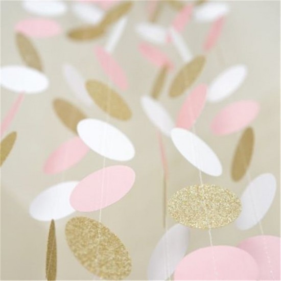 Pink White & Gold Glitter Circle Polka Dots Paper Garland Banner 10FT Banner New Decorations Pink White & Gold Glitter Circle Polka Dots Paper Garland Banner 10FT Banner New Decorations