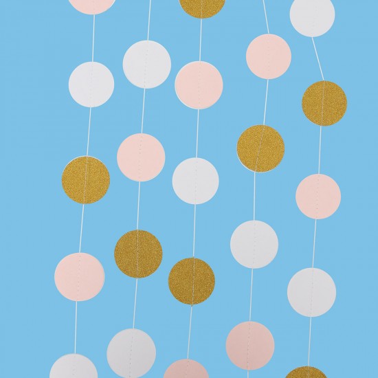 Pink White & Gold Glitter Circle Polka Dots Paper Garland Banner 10FT Banner New Decorations Pink White & Gold Glitter Circle Polka Dots Paper Garland Banner 10FT Banner New Decorations
