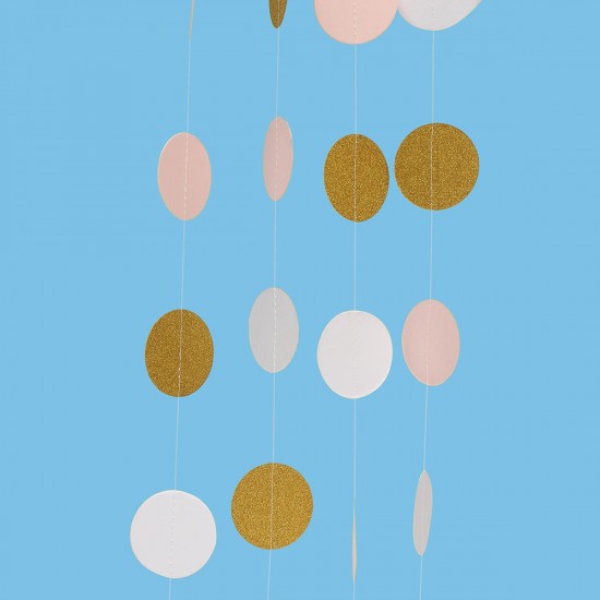 Pink White & Gold Glitter Circle Polka Dots Paper Garland Banner 10FT Banner New Decorations Pink White & Gold Glitter Circle Polka Dots Paper Garland Banner 10FT Banner New Decorations