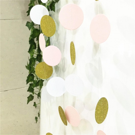 Pink White & Gold Glitter Circle Polka Dots Paper Garland Banner 10FT Banner New Decorations