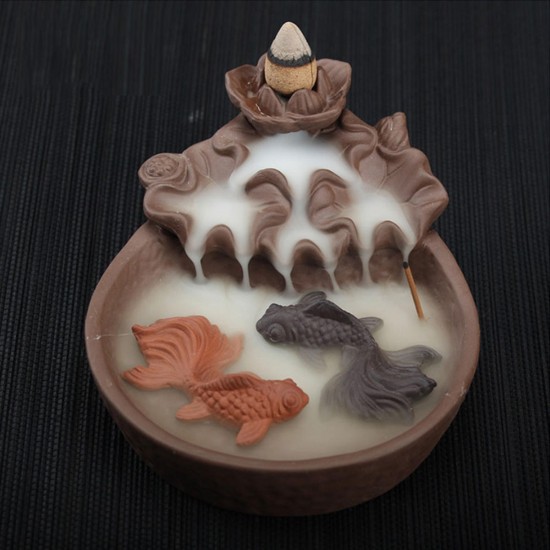 Porcelain Backflow Cone Incense Burner Buddha Ceramic Buddhist Sandalwood Holder Fish Decor Porcelain Backflow Cone Incense Burner Buddha Ceramic Buddhist Sandalwood Holder Fish Decor