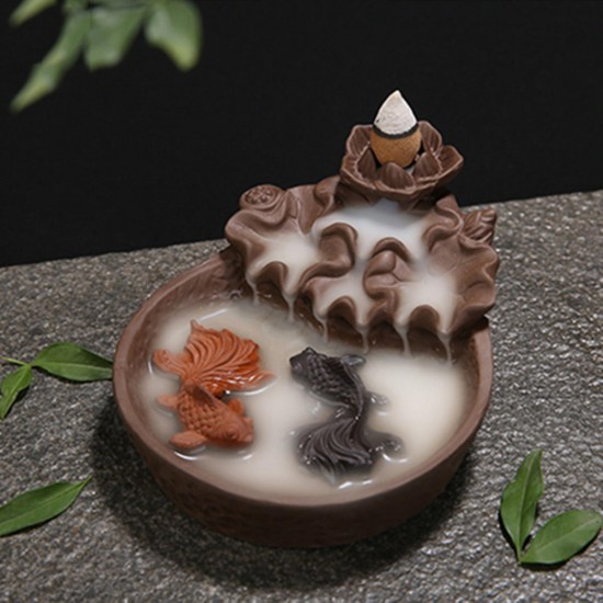 Porcelain Backflow Cone Incense Burner Buddha Ceramic Buddhist Sandalwood Holder Fish Decor Porcelain Backflow Cone Incense Burner Buddha Ceramic Buddhist Sandalwood Holder Fish Decor