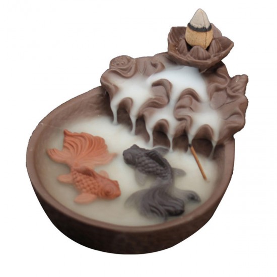 Porcelain Backflow Cone Incense Burner Buddha Ceramic Buddhist Sandalwood Holder Fish Decor Porcelain Backflow Cone Incense Burner Buddha Ceramic Buddhist Sandalwood Holder Fish Decor