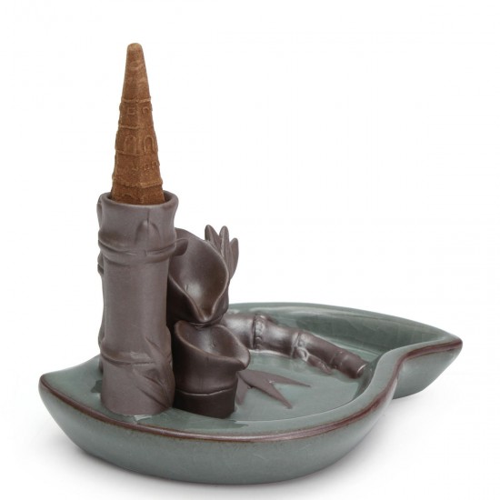 Porcelain Bamboo Pool Design Backflow Ceramic Incense Burner Cone Holder Censer Fragrant Decor