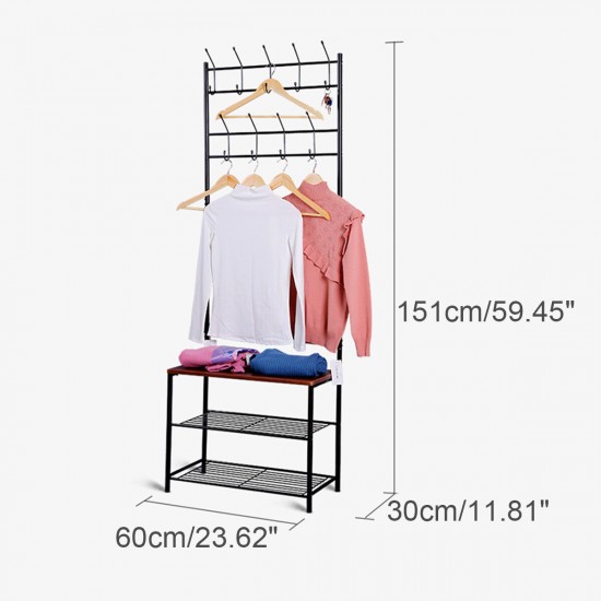 Portable Clothes Cloth Coat Rack Hanger Garment Shoe Rack Hat Hook Bench Shelf