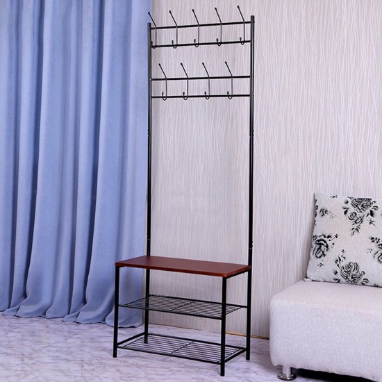 Portable Clothes Cloth Coat Rack Hanger Garment Shoe Rack Hat Hook Bench Shelf