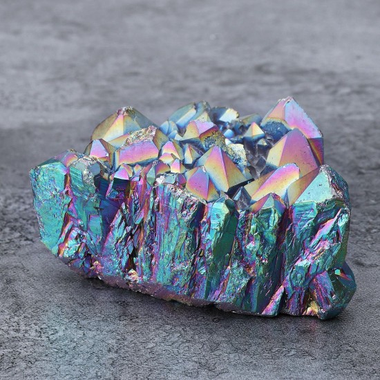 Purple Rainbow Aura Quartz Natural Point Cluster Gemstone Crystal Home Decorations