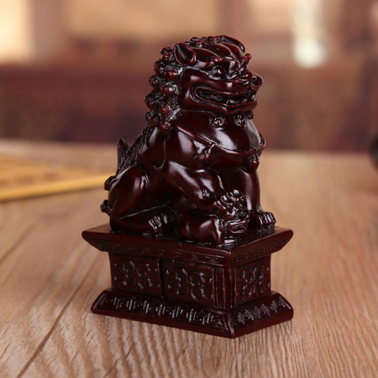 Red Chinese Resin Carving Fengshui Lion Fu Foo Dog Guardion Statue Home Decorations