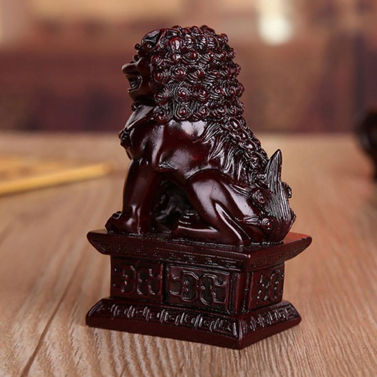 Red Chinese Resin Carving Fengshui Lion Fu Foo Dog Guardion Statue Home Decorations