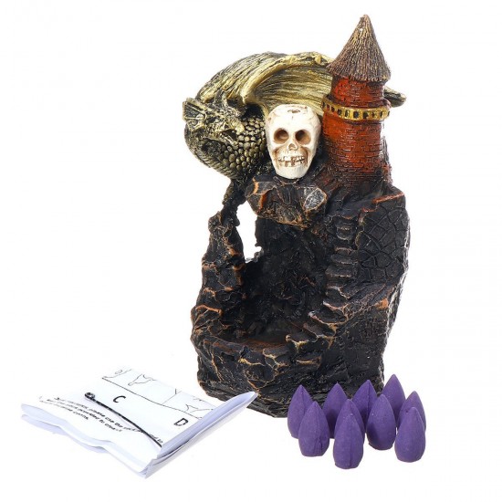 Resin Backflow Incense Burner Holder Buddhist Censer + 10 Cones Home Decoration Resin Backflow Incense Burner Holder Buddhist Censer + 10 Cones Home Decoration