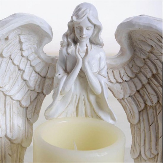 Resin Electronic Angel Candle Holder Feather Wings Memorial Ornaments Light Decorations