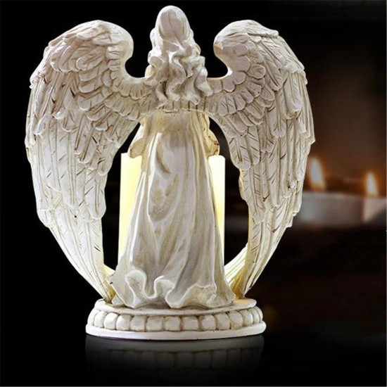 Resin Electronic Angel Candle Holder Feather Wings Memorial Ornaments Light Decorations