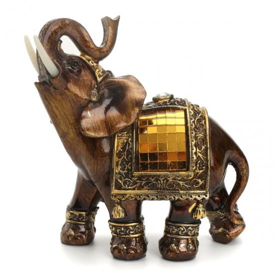 Resin Feng Shui Elegant Elephant Statue Lucky Wealth Figurine Home Decoration Decor