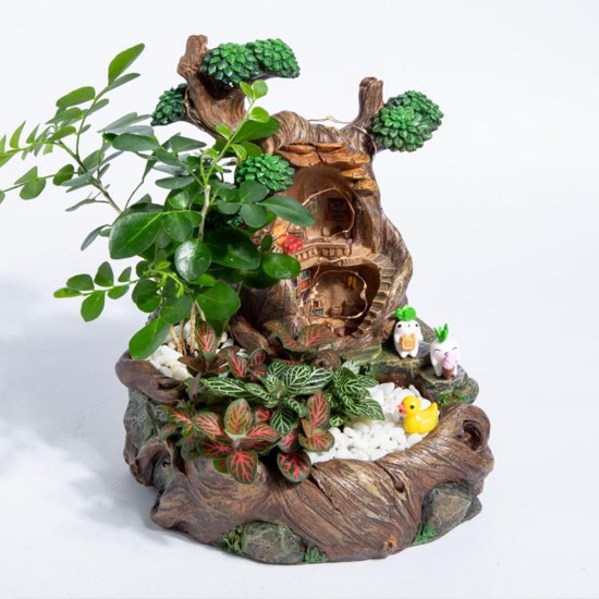 Resin Flowerpot Succulent Plants Planter Pot Childhood Tree House With Light