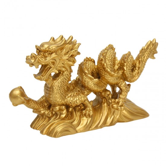 Resin Gold Dragon Figurine Statue Ornaments Chinese Geomancy Home Office Decoration