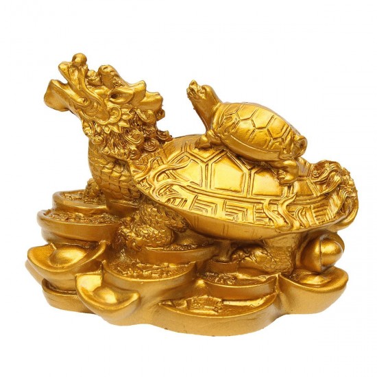 Resin Statue Decoration Feng Shui Dragon Turtle Tortoise Gold Coin Money Wealth Figurine