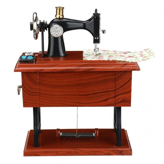 Retro Vintage Mini Sewing Machine Shaped Clockwork Music Box Table Home Decor