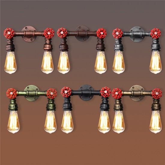 Retro Wall Lamp Industrial Iron Dual Water Pipe Shape Sconce Light Fixture Fitting Home Decor