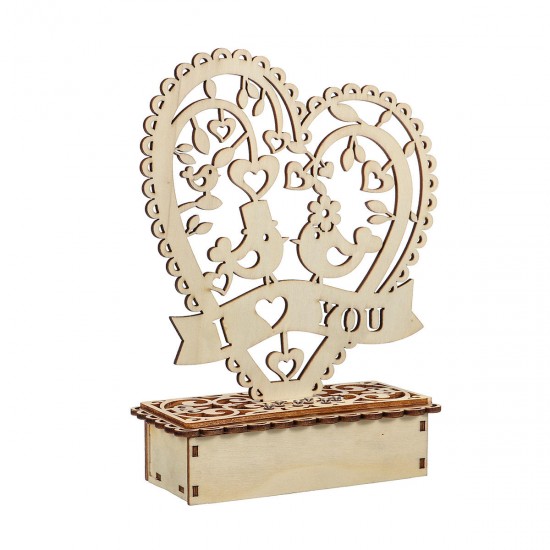 Romantic Lovebirds Wedding LED Light Wooden Ornament Bridal Heart Shape Decorations