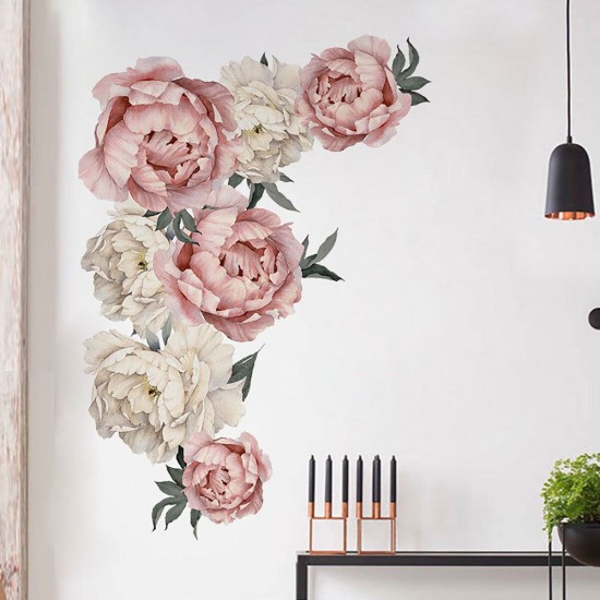 Romantic Peony Flowers Wall Sticker Art Decal Background Living Room Home Decor