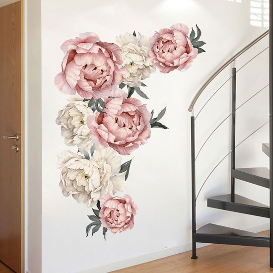 Romantic Peony Flowers Wall Sticker Art Decal Background Living Room Home Decor